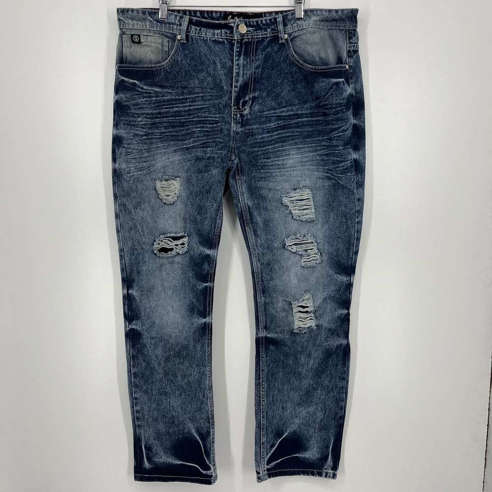 Switch Remarkable Mens‎ Acid Wash Distressed Slim Straight Jeans Blue 40x32